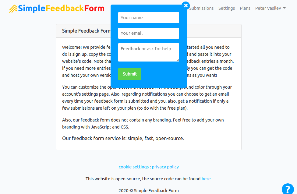 Feedback Form Screenshot